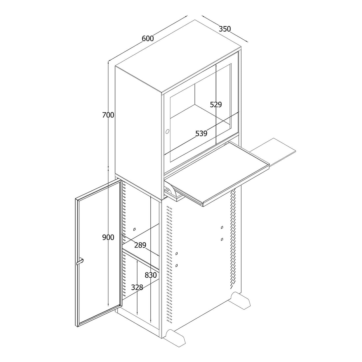 Computer cabinet, standard model, light grey/gentian blue.