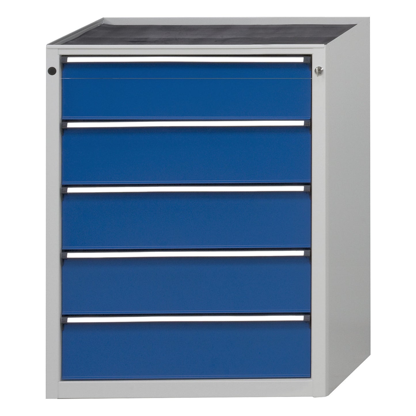 Drawer cupboard without worktop, width 760 mm, max. drawer load 200 kg, 5 drawers, front in gentian blue.