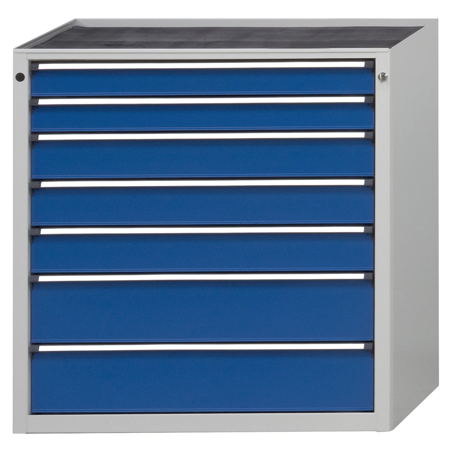 Drawer cupboard without worktop, width 910 mm, 7 drawers, front in gentian blue.