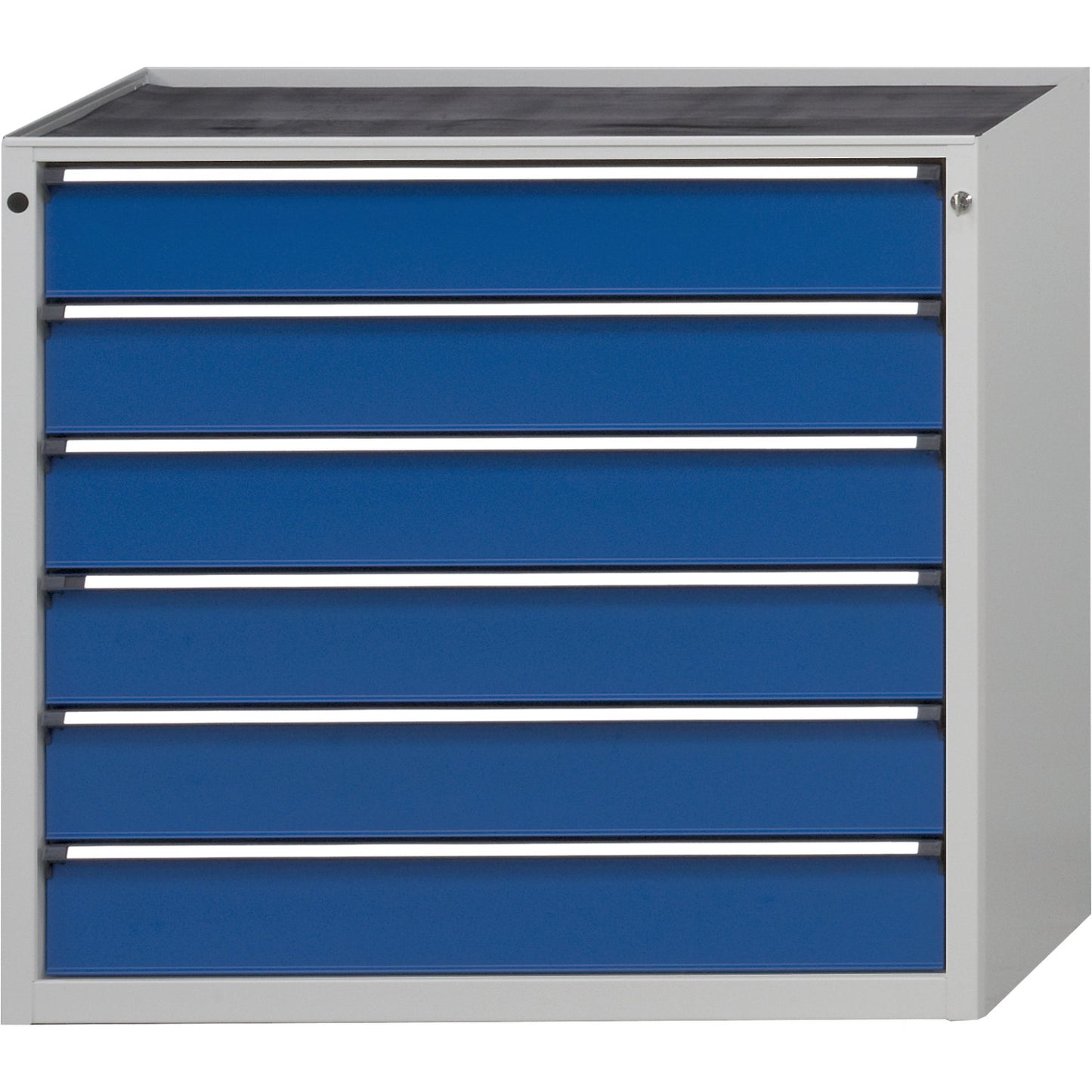 Drawer cupboard without worktop, width 1060 mm, max. drawer load 200 kg, 6 x 150 mm drawers, front in gentian blue.