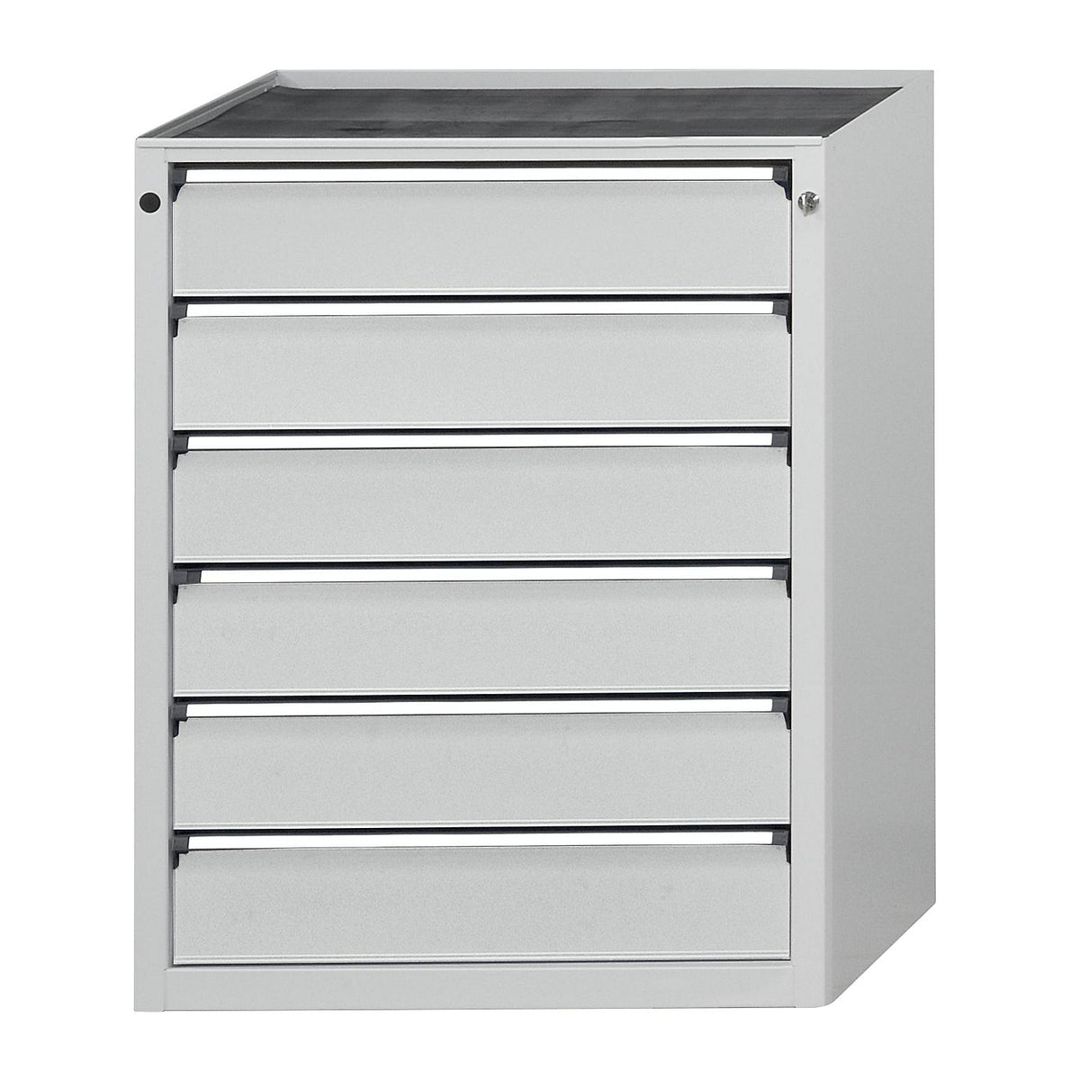 Drawer cupboard without worktop, width 910 mm, 6 x 150 mm drawers, front in light grey.
