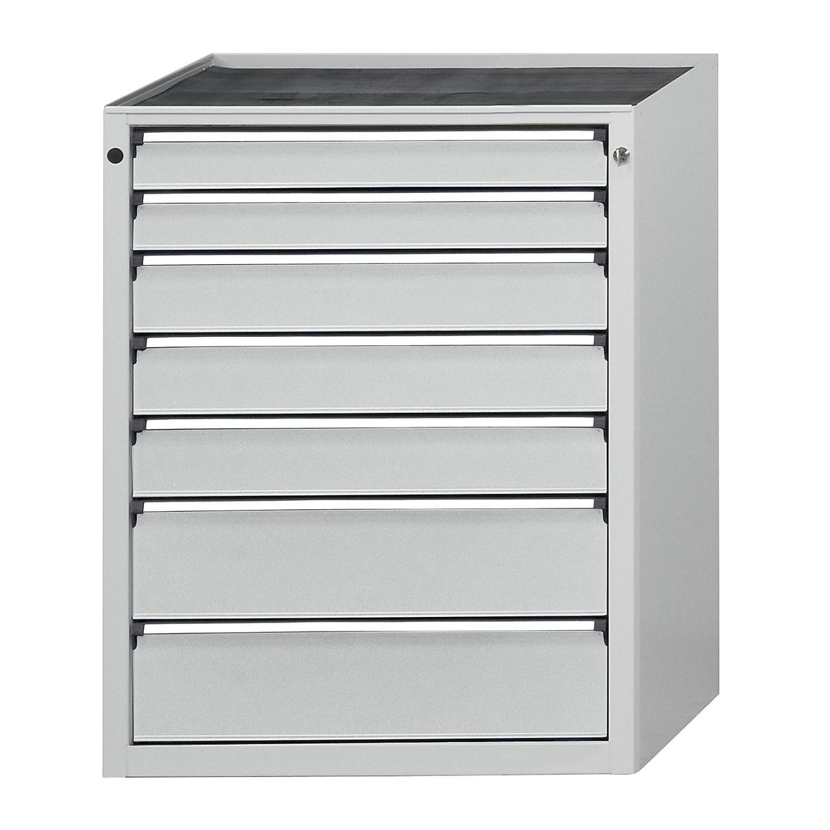 Drawer cupboard without worktop, width 760 mm, 7 drawers, front in light grey.