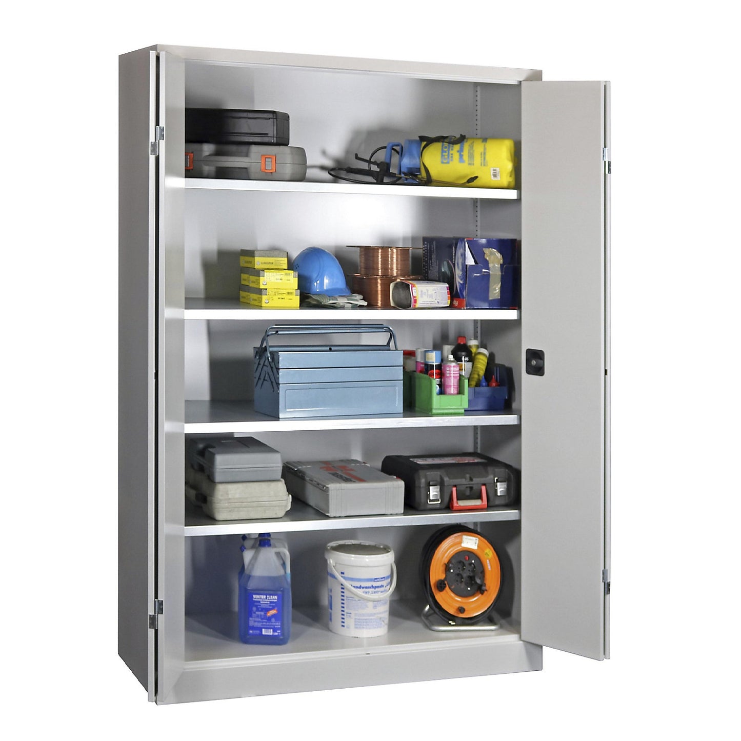 Cupboard with folding doors, height 1950 mm, width 1200 mm, depth 400 mm, grey.