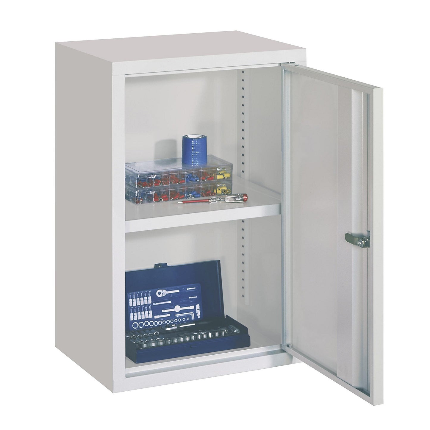 Wall mounted cupboard, height 600 mm, with solid panel door/s, width 400 mm, solid rear panel, grey.