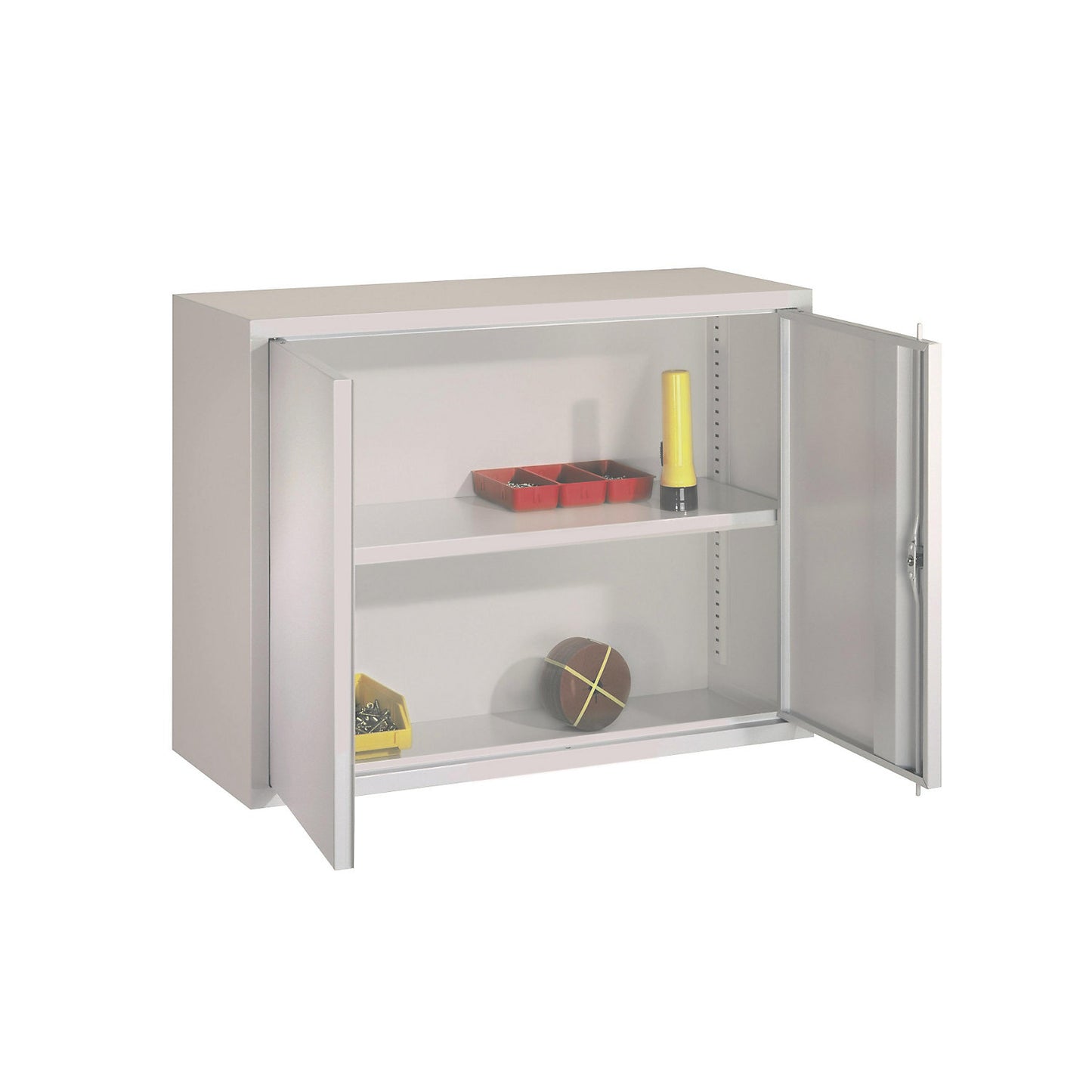 Wall mounted cupboard, height 600 mm, with solid panel door/s, width 800 mm, solid rear panel, grey.