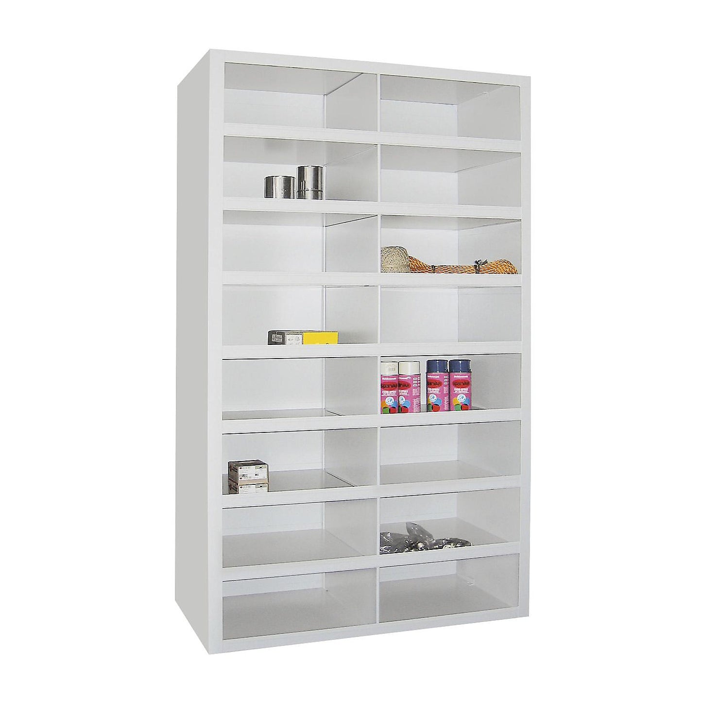 Bin units, 16 compartments, without doors, grey.
