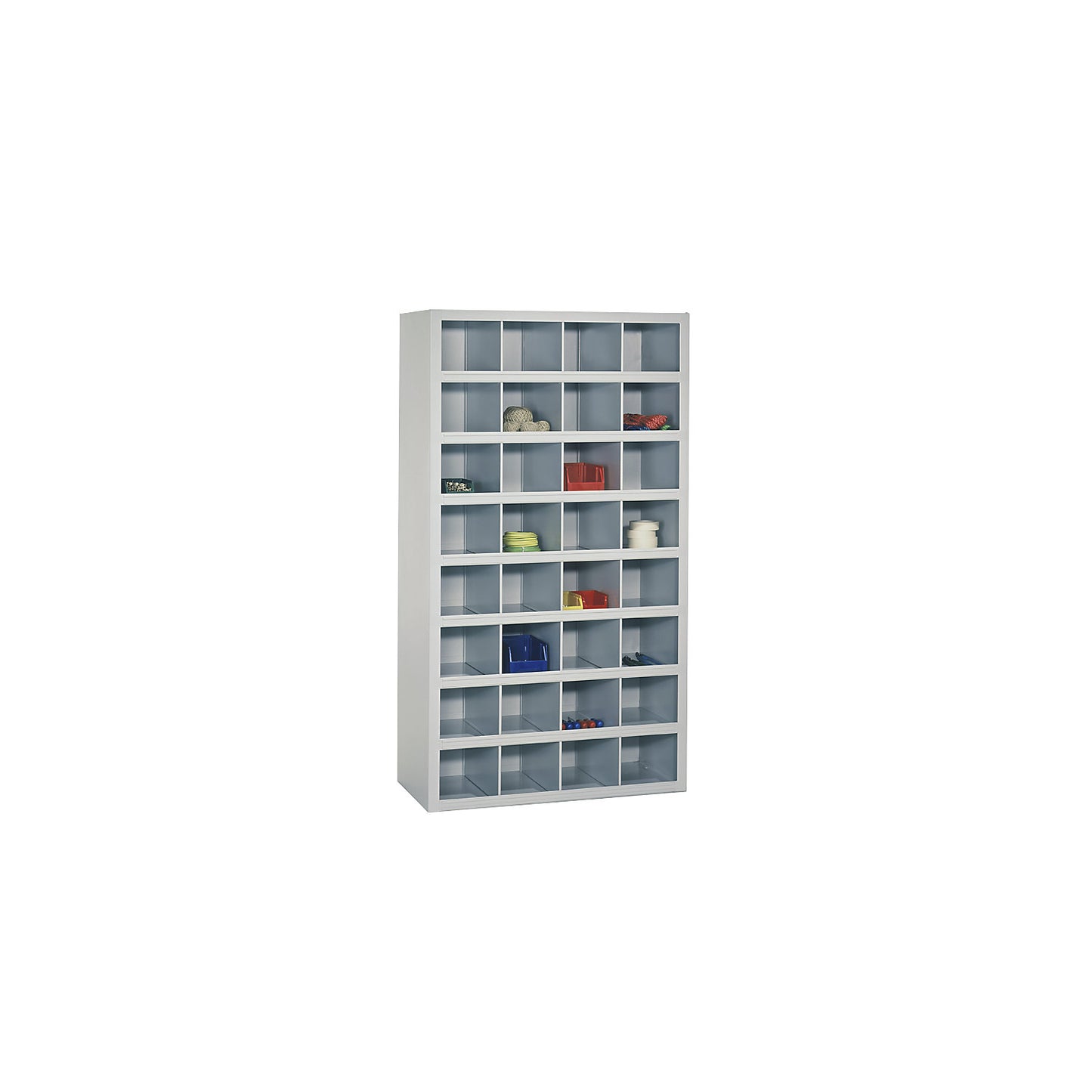 Bin units, 32 compartments, without doors, grey.