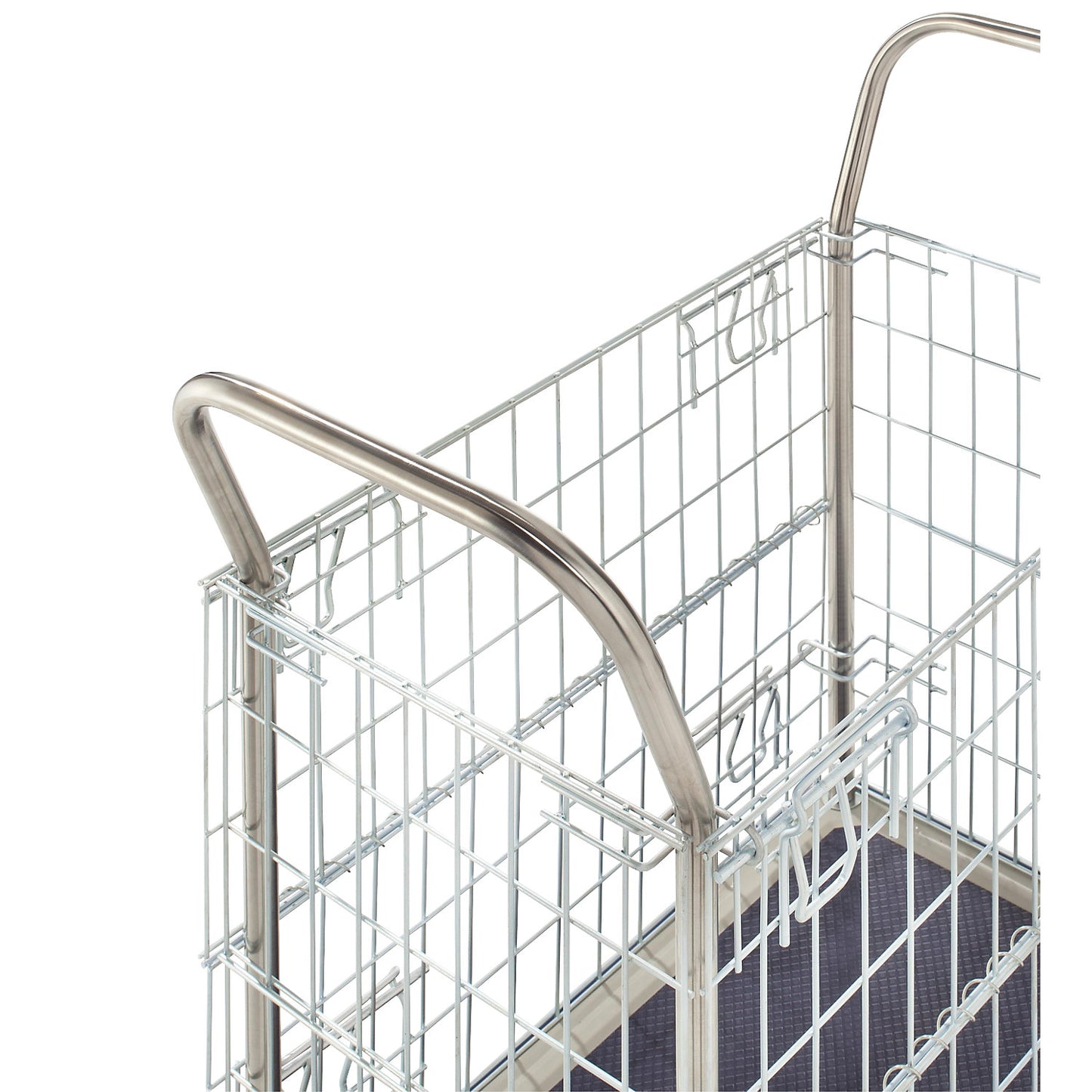 Mesh trolley, zinc plated mesh sides, with stainless steel push handles, max. load 220 kg.