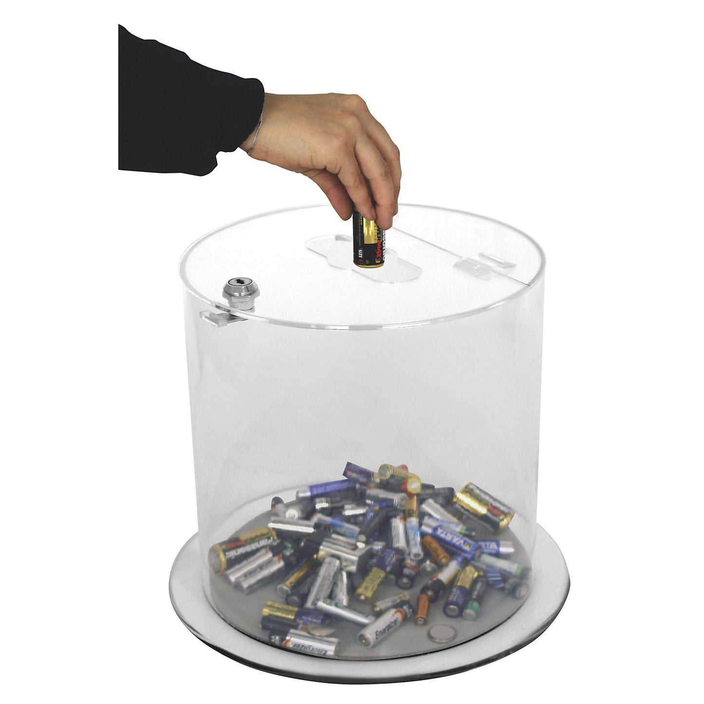 Collection container for batteries, transparent, lockable, capacity 37 l.