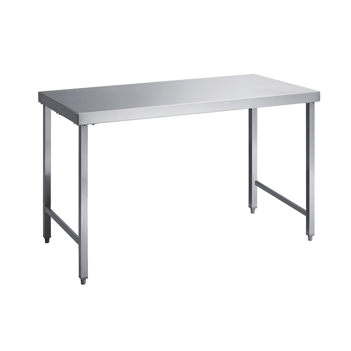 Stainless steel work table, working height 850 mm, WxD 1400 x 700 mm, without shelf.