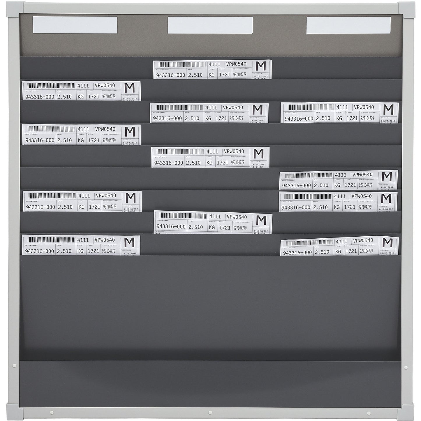 Card sorting board system, 10 compartments, height 750 mm, with 3 rows.