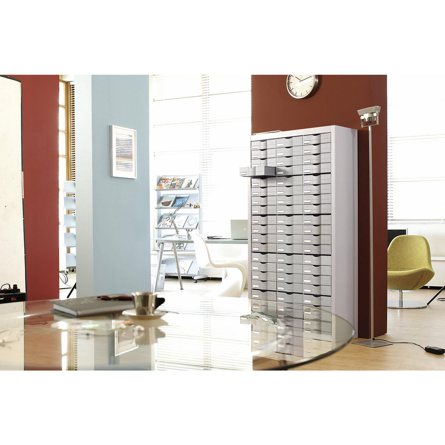 Sorting station, with 60 drawers in 3 rows, aluminium colour.