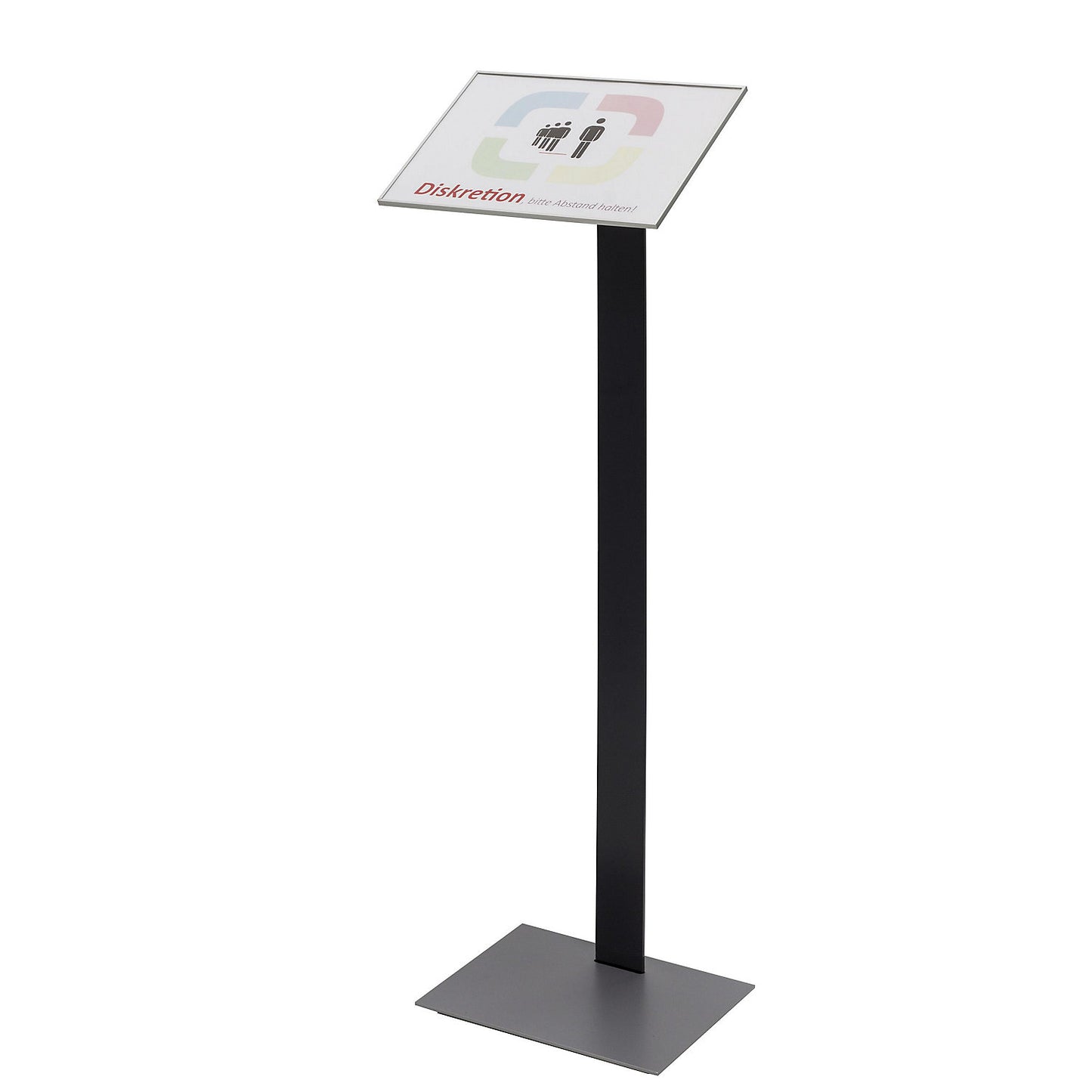 MADRID Silver Line™ info stand, interchangeable module for portrait or landscape, A4 format.