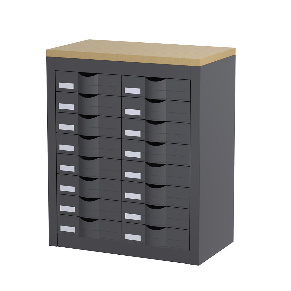 Sorting station, with drawers, 2 rows, 16 drawers, charcoal.