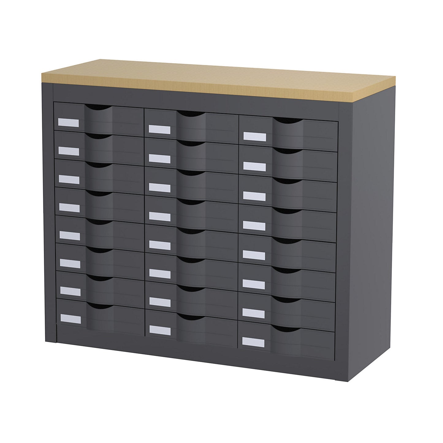 Sorting station, with drawers, 3 rows, 24 drawers, charcoal.