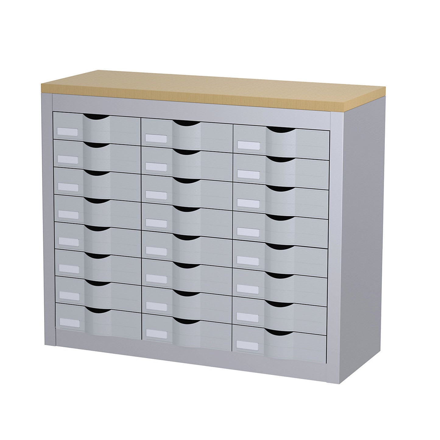 Sorting station, with drawers, 3 rows, 24 drawers, aluminium.