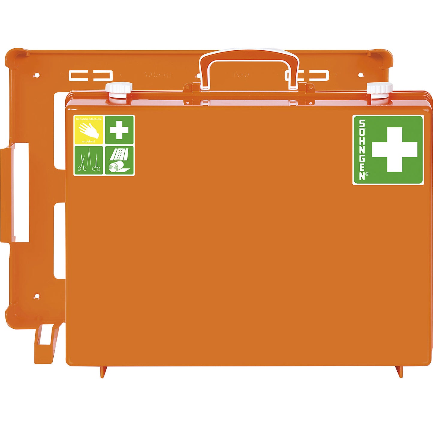 First aid case, DIN 13169 compliant, signal orange, HxWxD 300 x 400 x 150 mm, without contents.