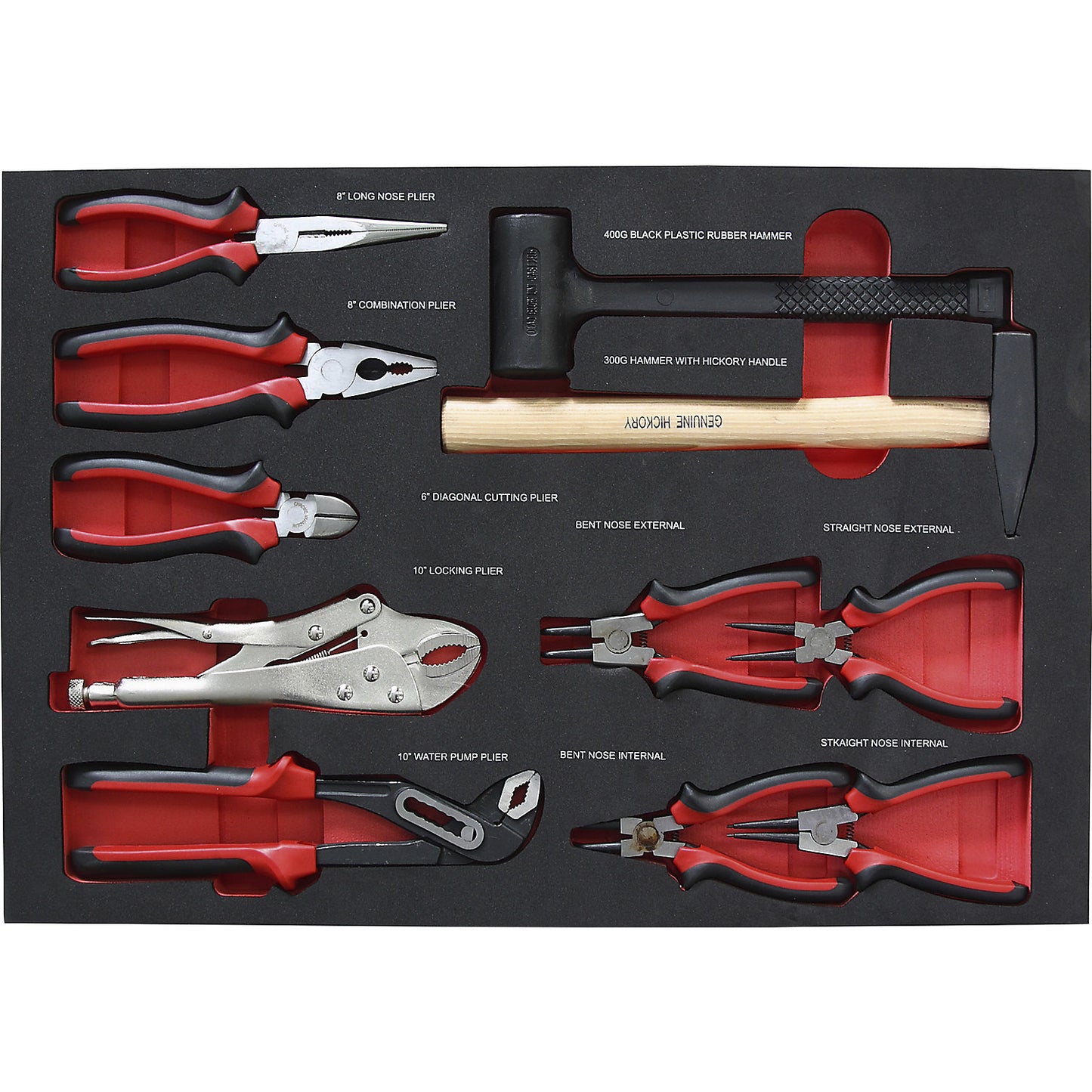 Tool shadow boards, pliers/hammer set, for WxD 570 x 410 mm, 11-piece.