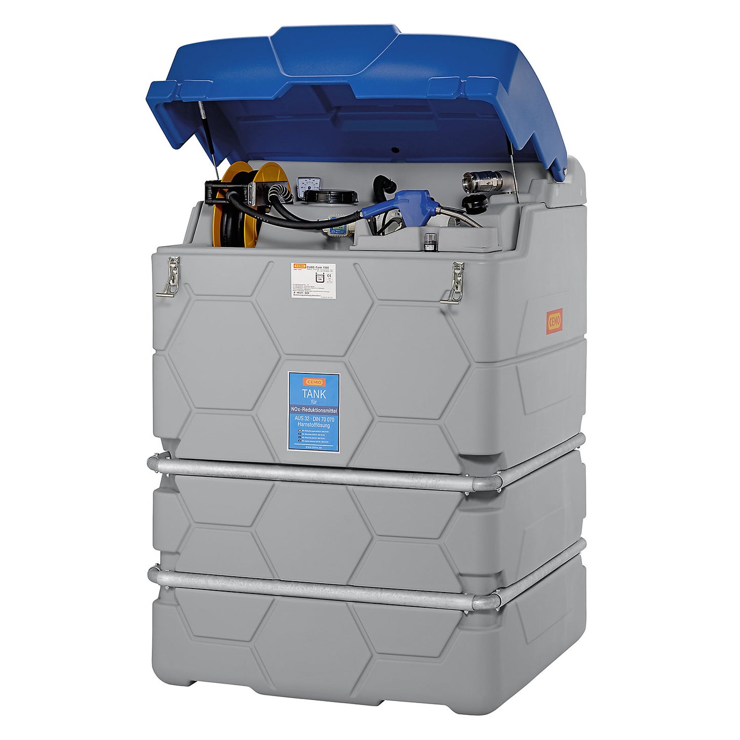 CUBE tank for AUS 32 (AdBlue®), Outdoor Basic, with hinged lid, height 1800 mm, capacity 1500 l.