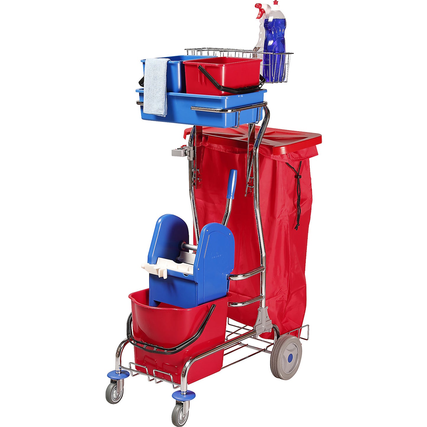 Cleaning trolley set, LxWxH 750 x 460 x 1220 mm, stair compatible, floor mop set.