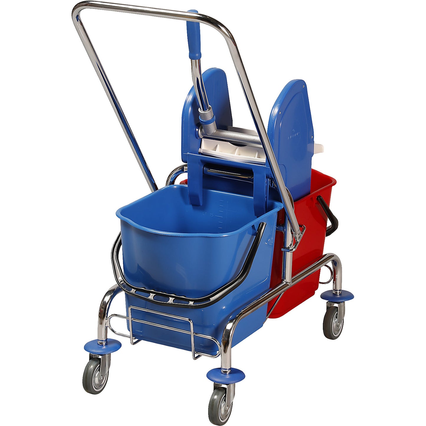 Wet mop trolley, 2 x 25 l double mobile buckets, professional mop wringer.
