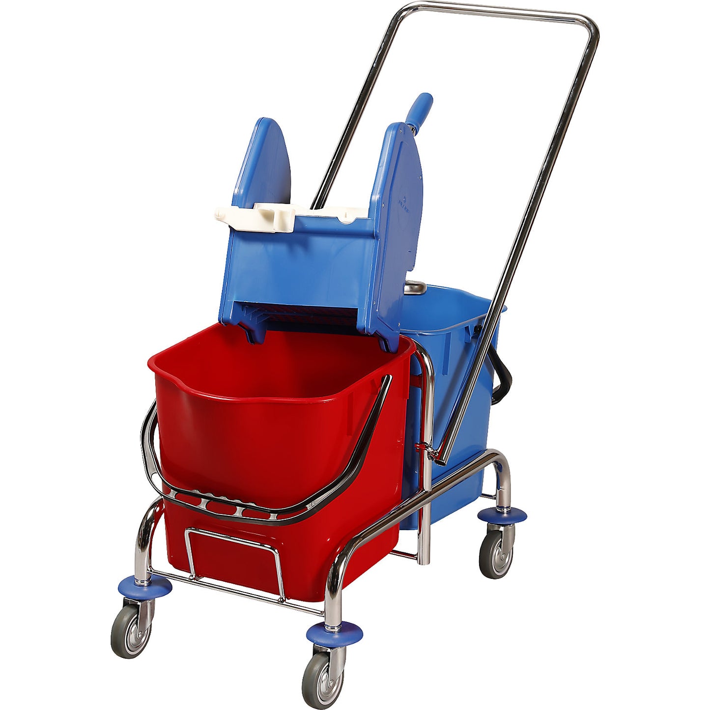 Wet mop trolley, 2 x 25 l mobile buckets, swivelling mop wringer, floor mop set.