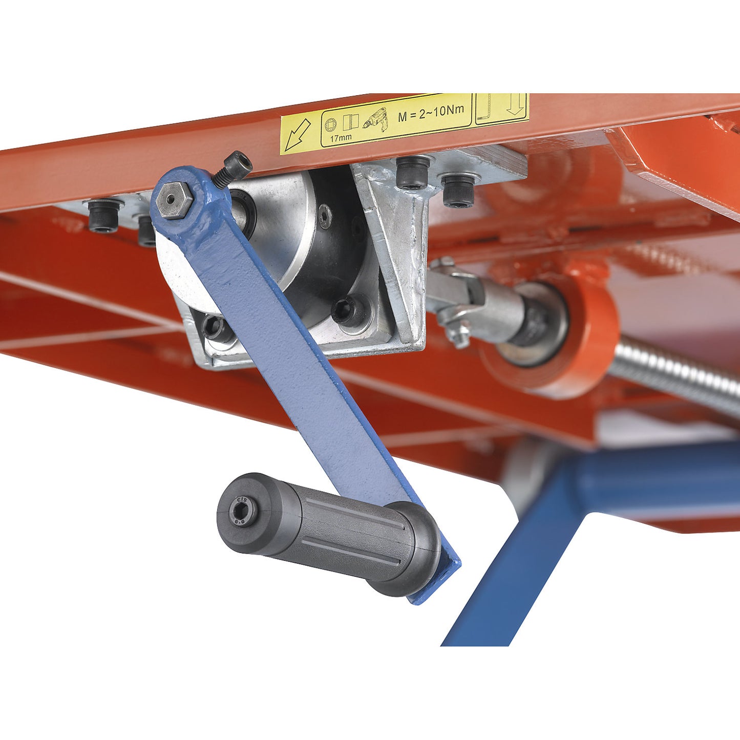 Telescopic lift platform truck, frame in signal blue, platform LxW 750 x 500 mm.