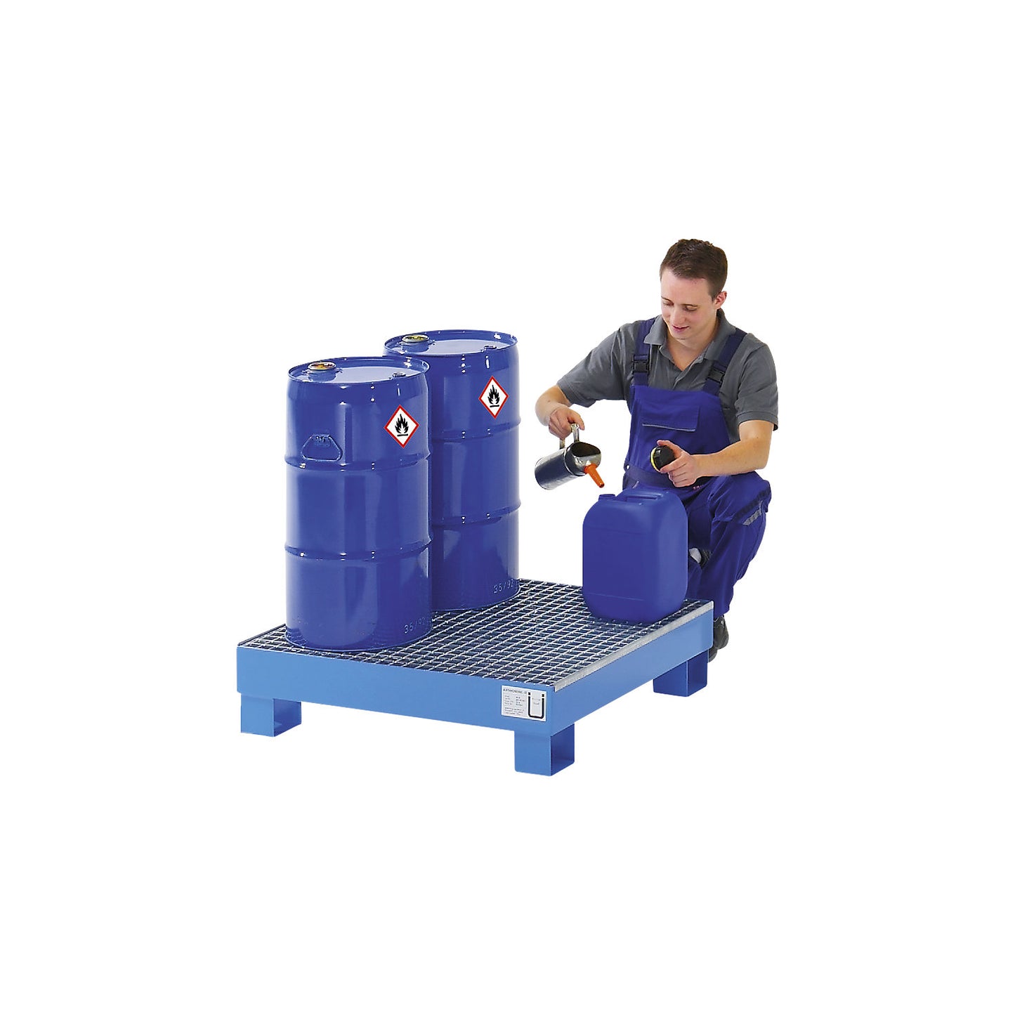 Sump tray for 60 l, LxWxH 800 x 900 x 220 mm, with certification, powder coated blue, without grate.