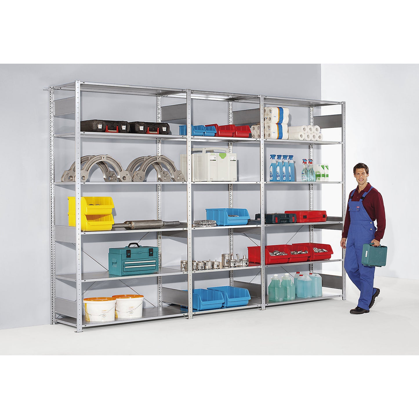 Boltless shelving unit, single row, shelf WxD 1000 x 400 mm, zinc plated, height 2000 mm, standard shelf unit.