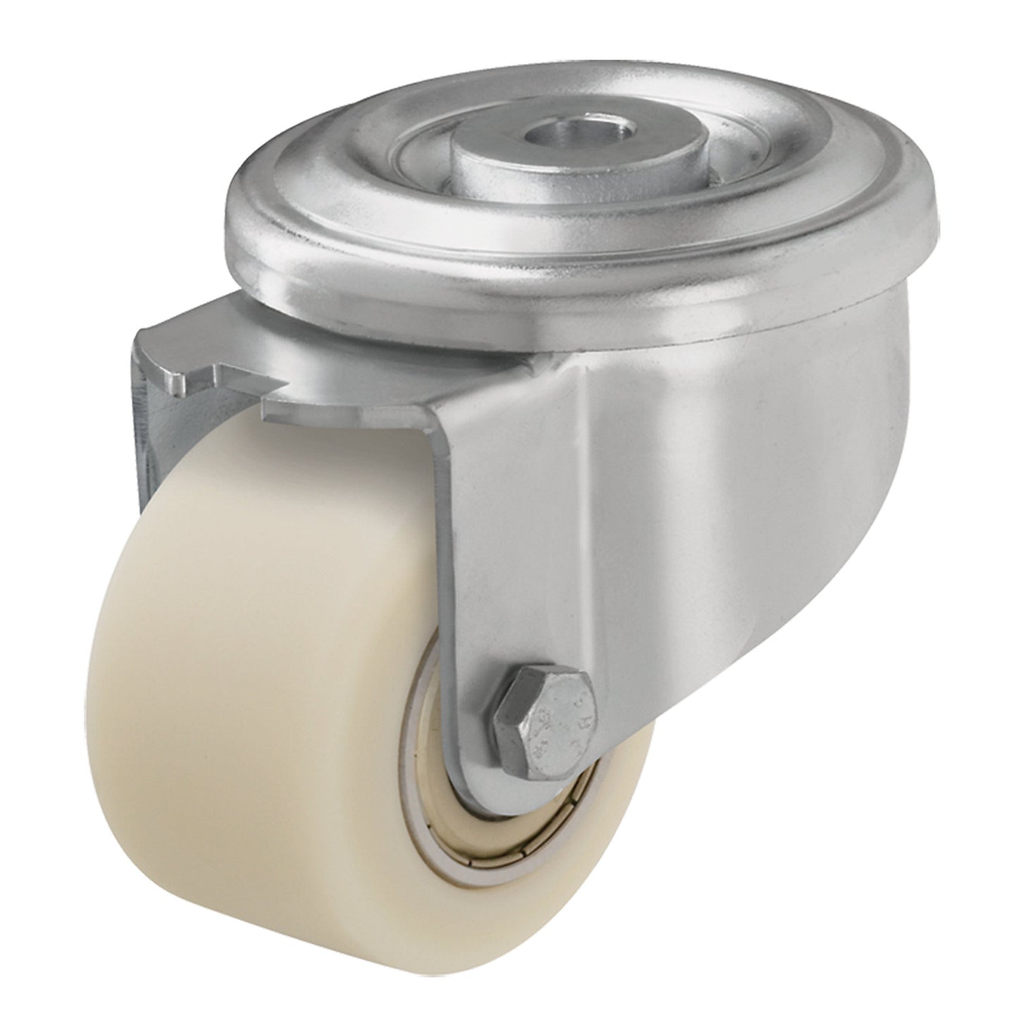 Compact swivel castor, nylon wheel, max. load 100 kg, bolt hole, Ø x W 35 x 27 mm.