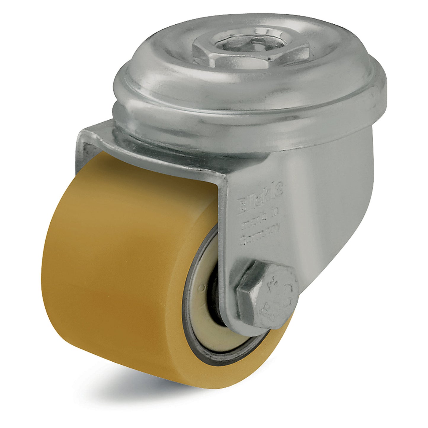 Compact swivel castor, PU wheel, max. load 100 kg, bolt hole, Ø x W 35 x 27 mm.