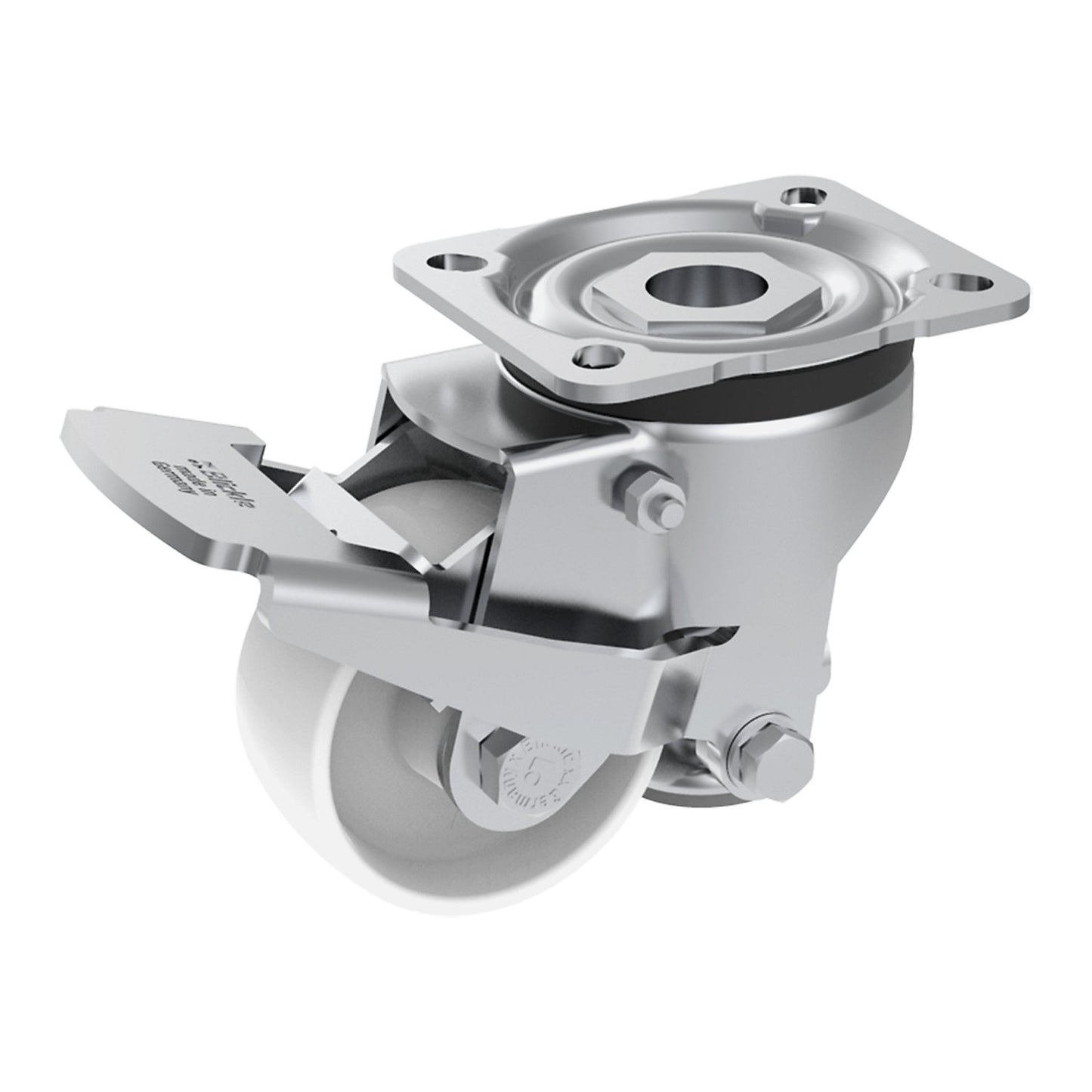 Levelling swivel castor, height adjustable locking foot, nylon, max. load 230 kg, Ø x W 80 x 37 mm.