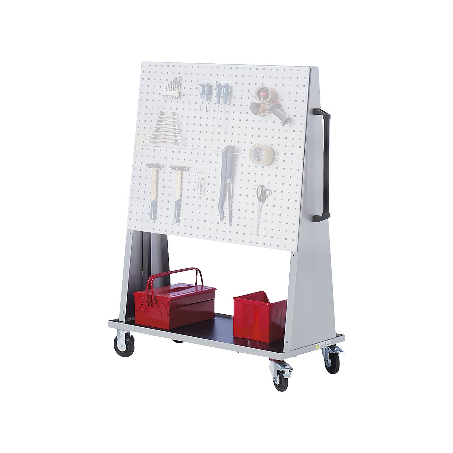 Tool trolley, empty wagons for fitting with perforated/slotted panels, 2 swivel castors with wheel stops, 2 fixed castors.