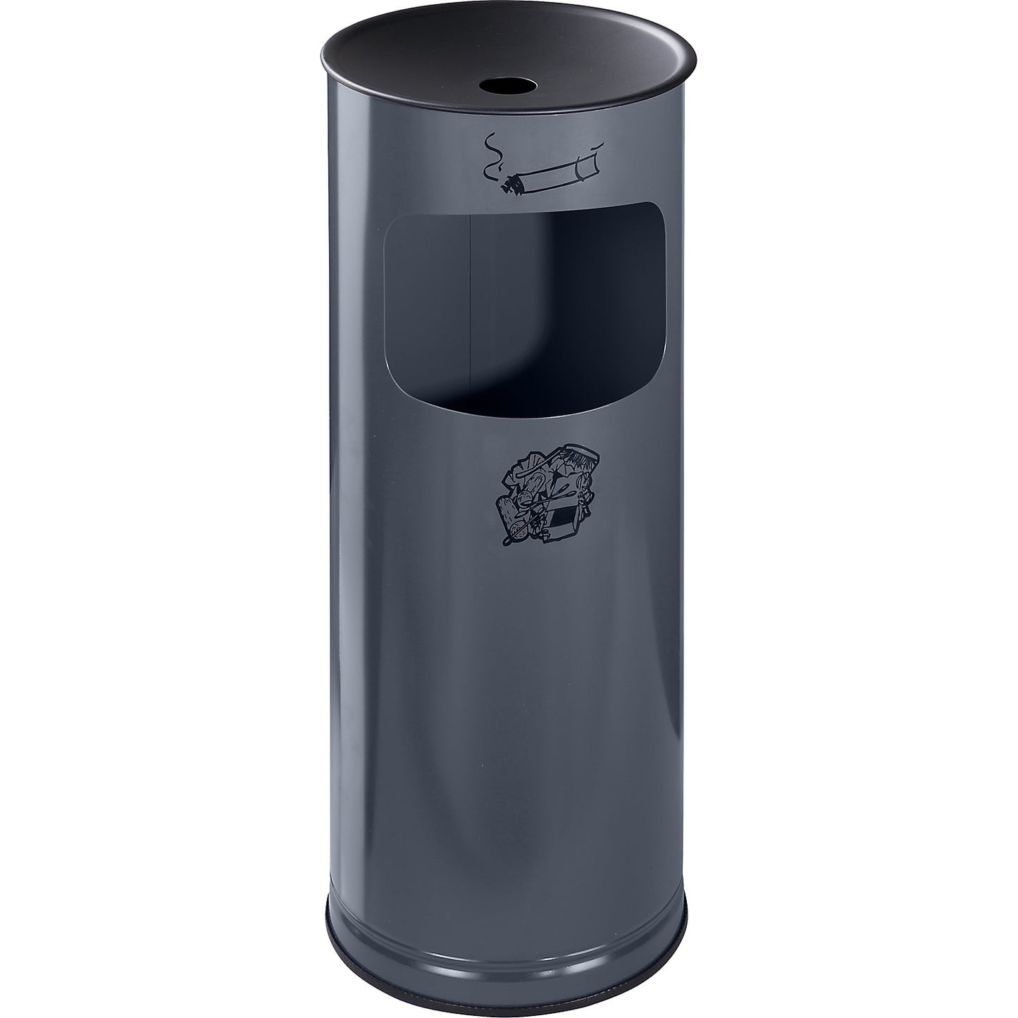 Safety combination ashtray, sheet steel, capacity 17 l, HxØ 610 x 250 mm, charcoal.