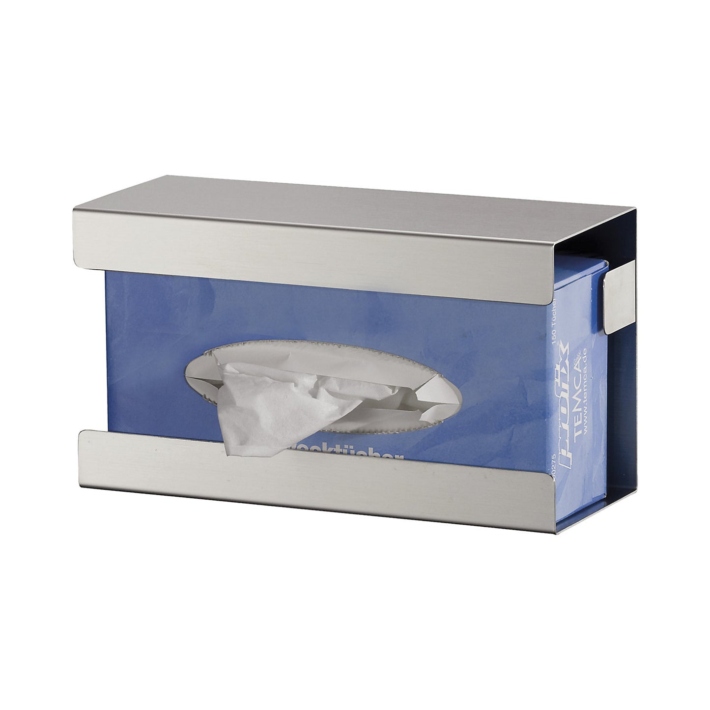 Glove and facial tissue dispenser, for 1 box, HxWxD 138 x 250 x 99 mm, stainless steel, brushed.
