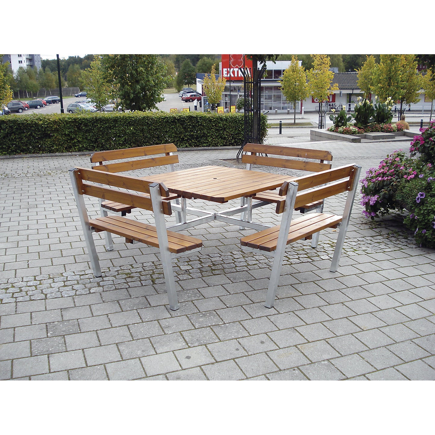Picnic bench, with 4 benches and table, pine wood, LxWxH 2200 x 2200 x 1000 mm.