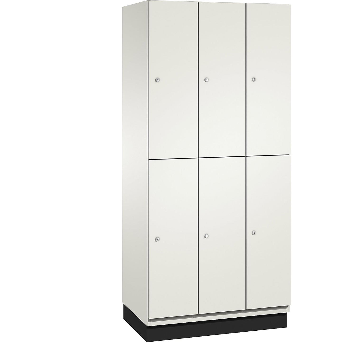 Cambio double deck locker, 3 compartments, body pure white / HPL door white, width 900 mm.