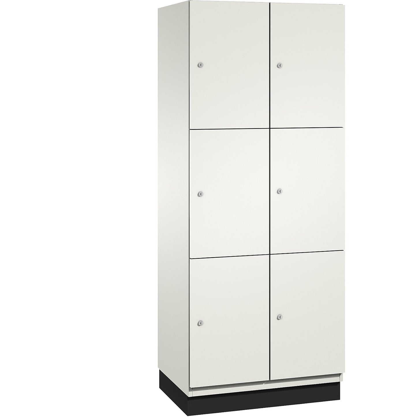 Cambio 3-fold compartment locker, 2 compartments, pure white / white, HPL door, W 800 mm, 6 compartments.