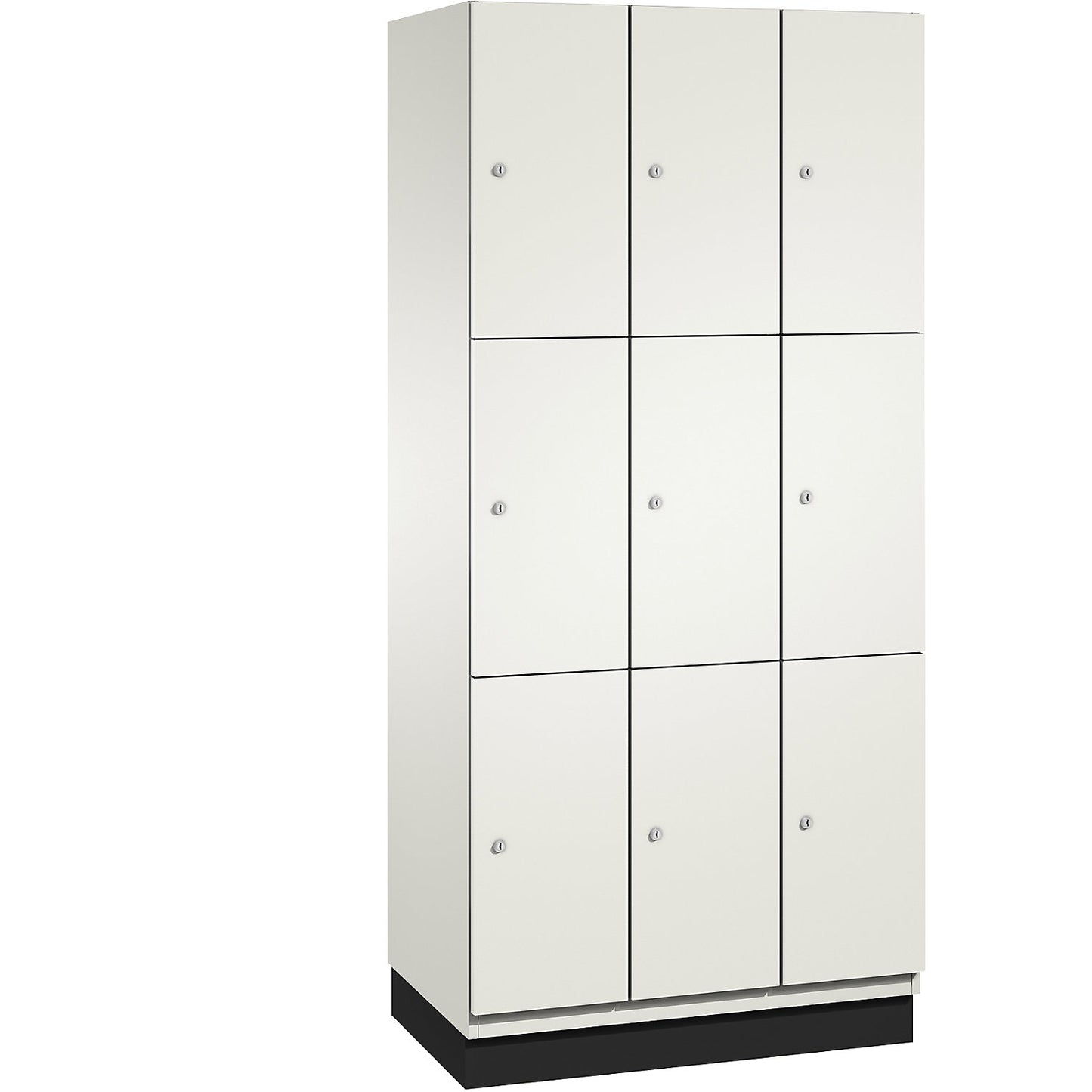 Cambio 3-fold compartment locker, 3 compartments, pure white / white, HPL door, W 900 mm, 9 compartments.