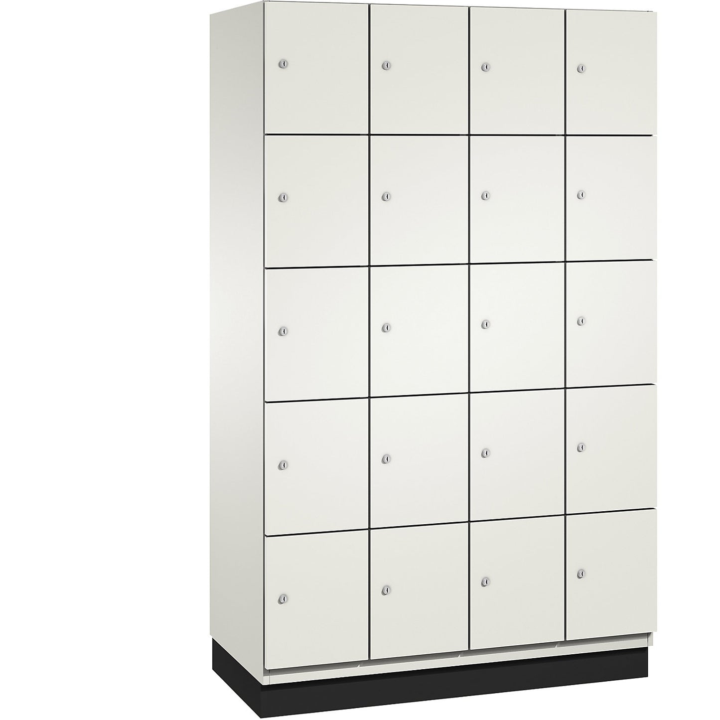 Cambio 5-fold compartment locker, 4 compartments, pure white / white, HPL door, W 1200 mm, 20 compartments.