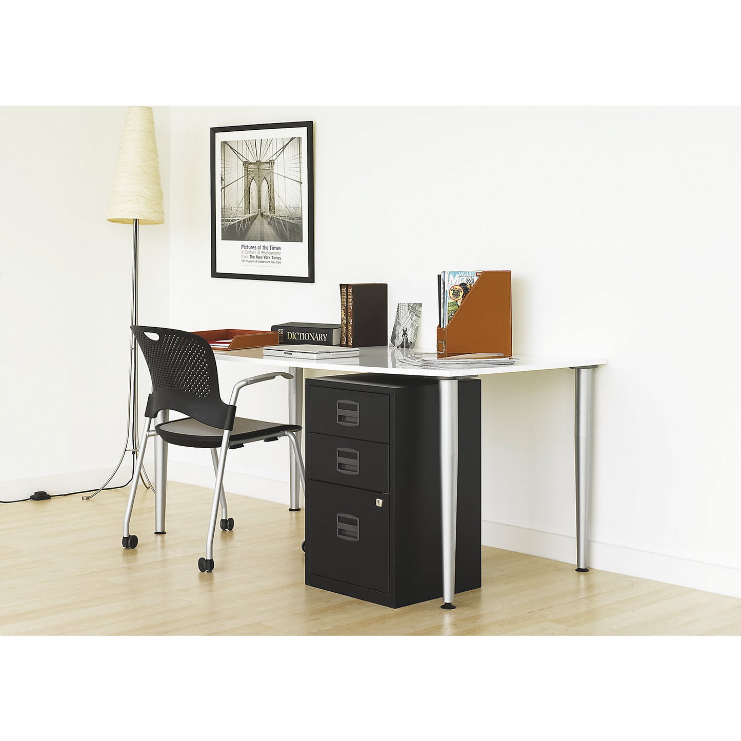 PFA side cupboard, 2 drawers, 1 suspension file drawer, light grey.