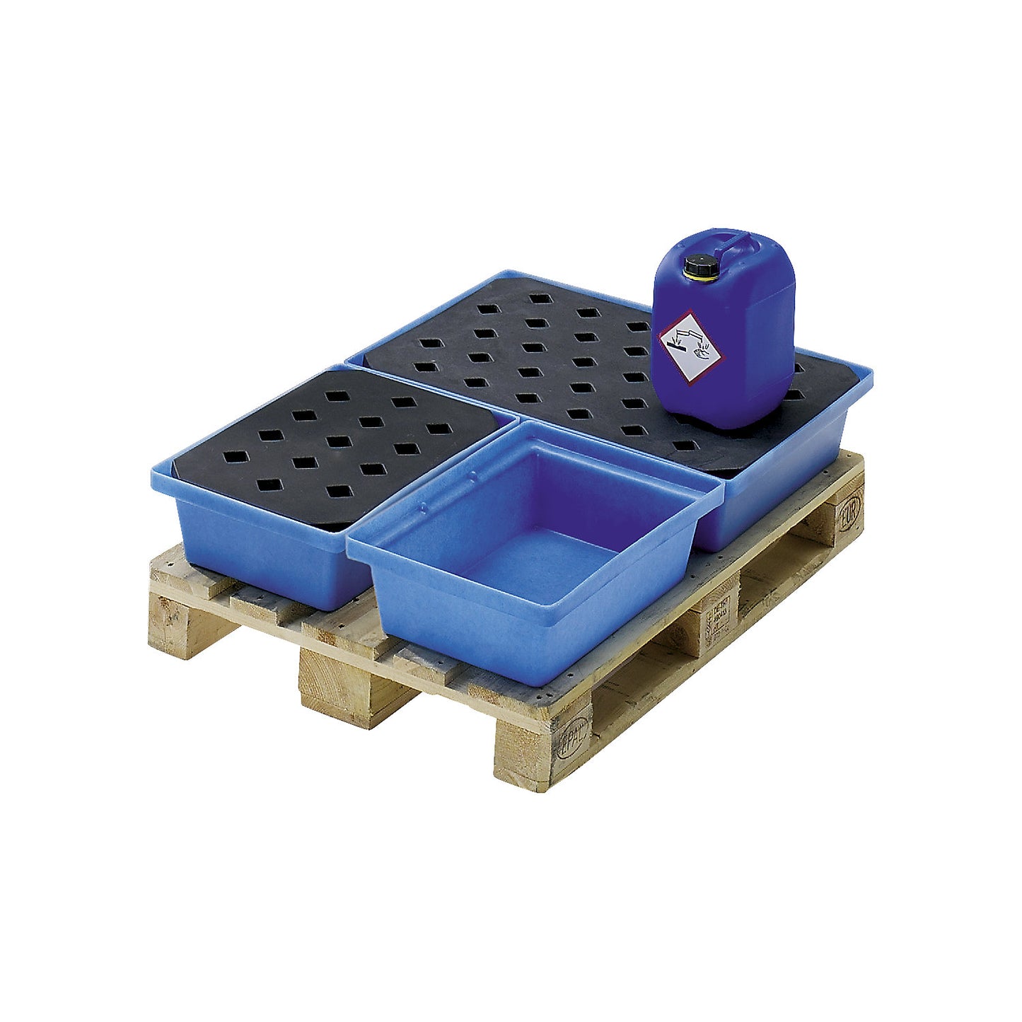 PE small container and pallet tray, LxWxH 1000 x 600 x 200 mm, sump capacity 60 l, with PE grate.