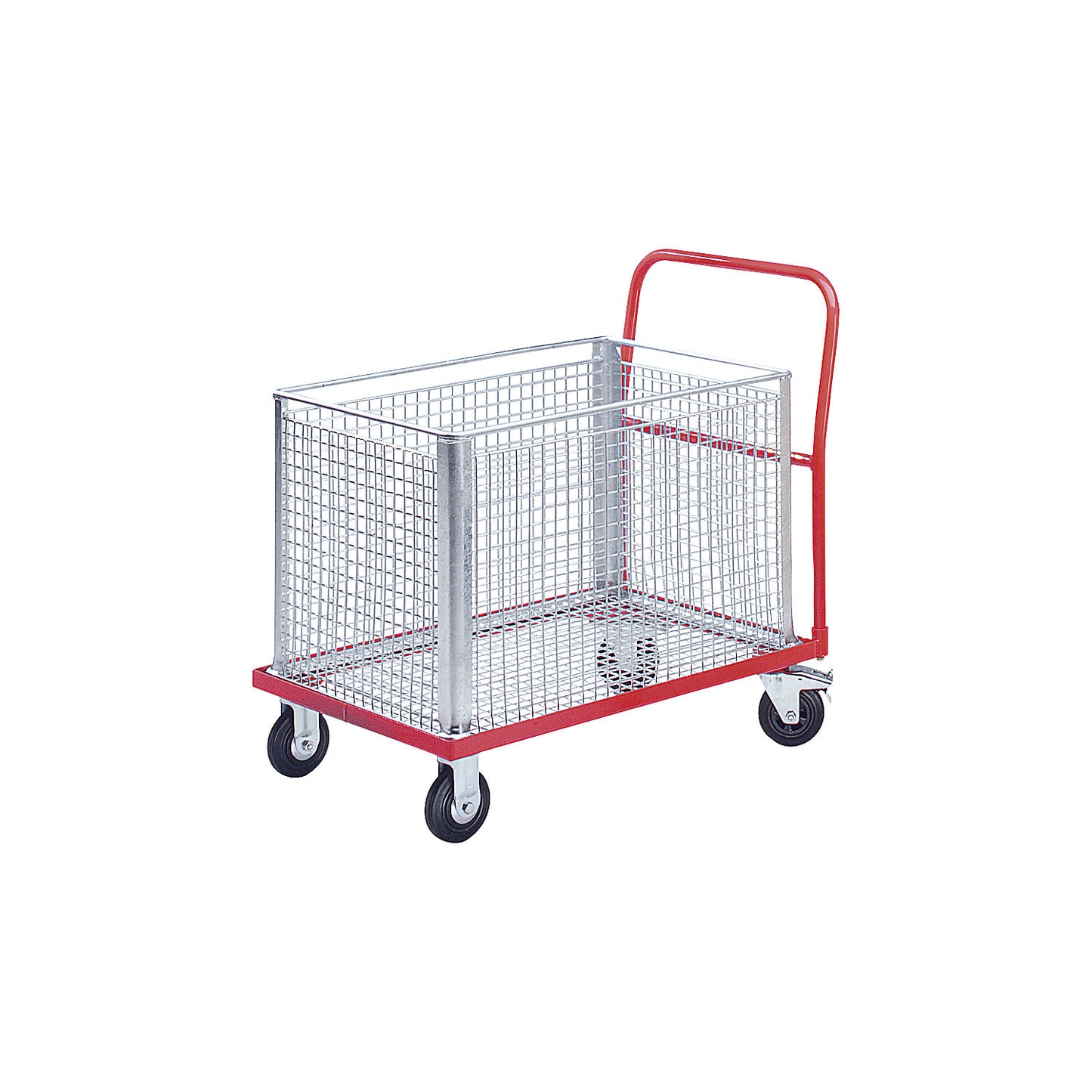 Steel platform truck, frame LxW 830 x 580 mm, for wire mesh baskets, max. load 200 kg.