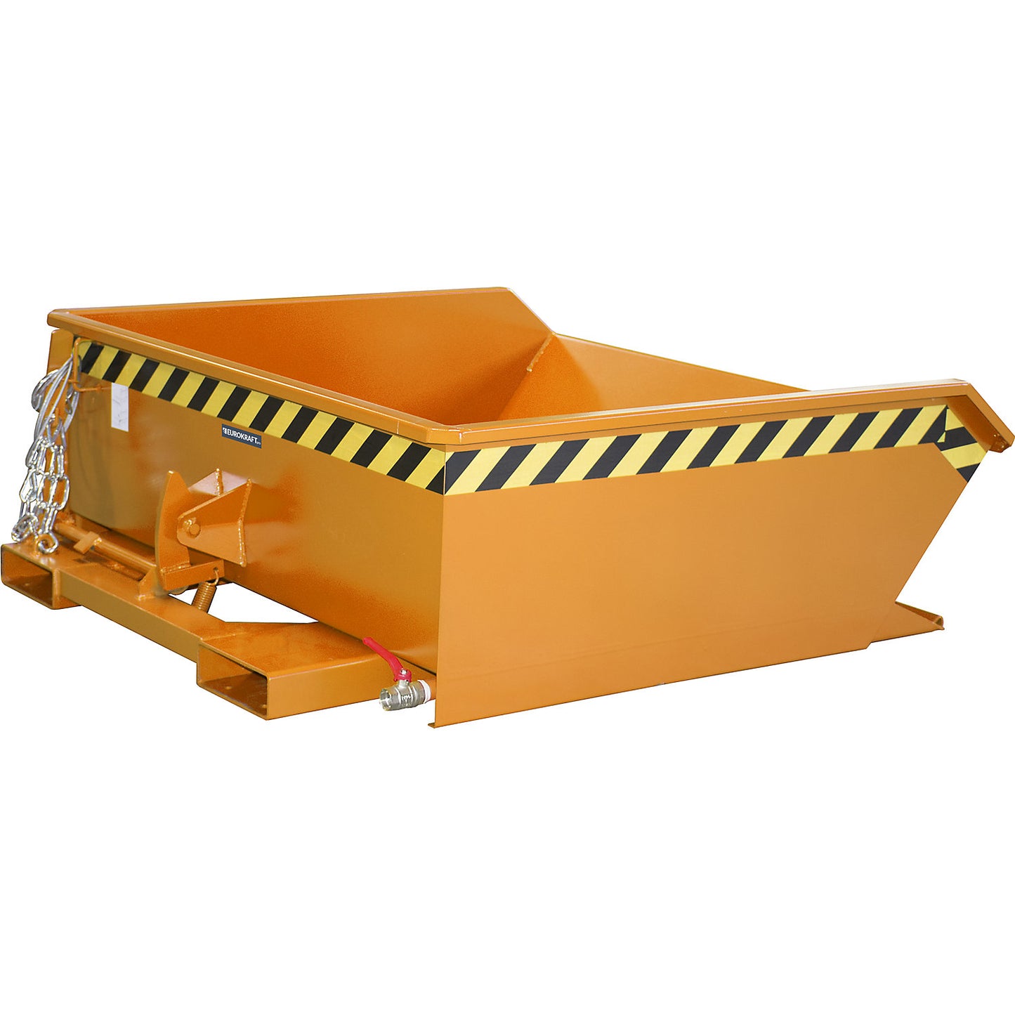 Mini tilting skip for metal swarf, low overall height, capacity 0.61 m³, orange RAL 2000.