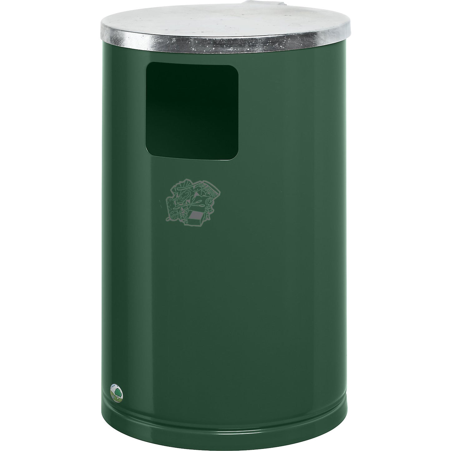 Outdoor waste collector made of sheet steel, capacity 30 l, HxØ 620 x 300 mm, green.