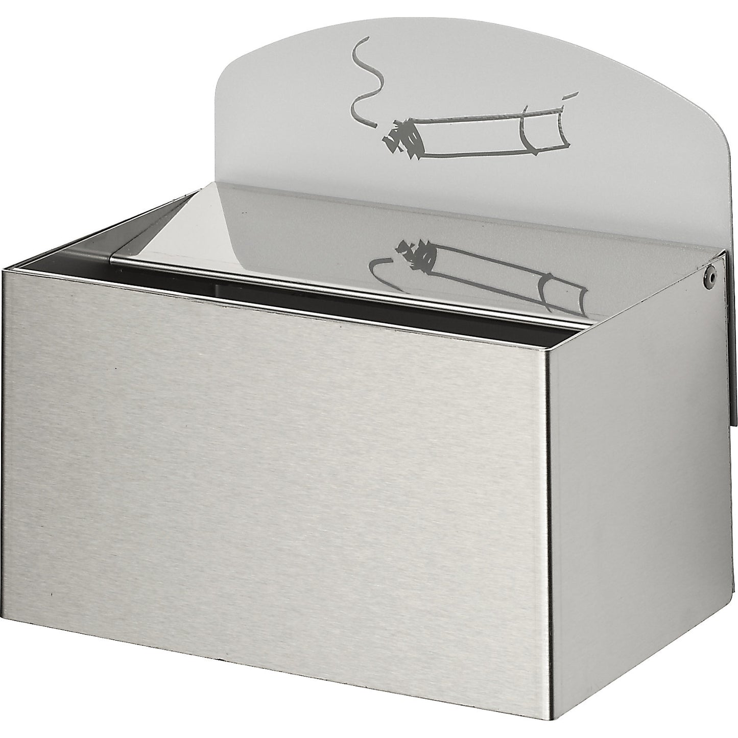 Wall ashtray with sign, HxWxD 125 x 200 x 125 mm, stainless steel.