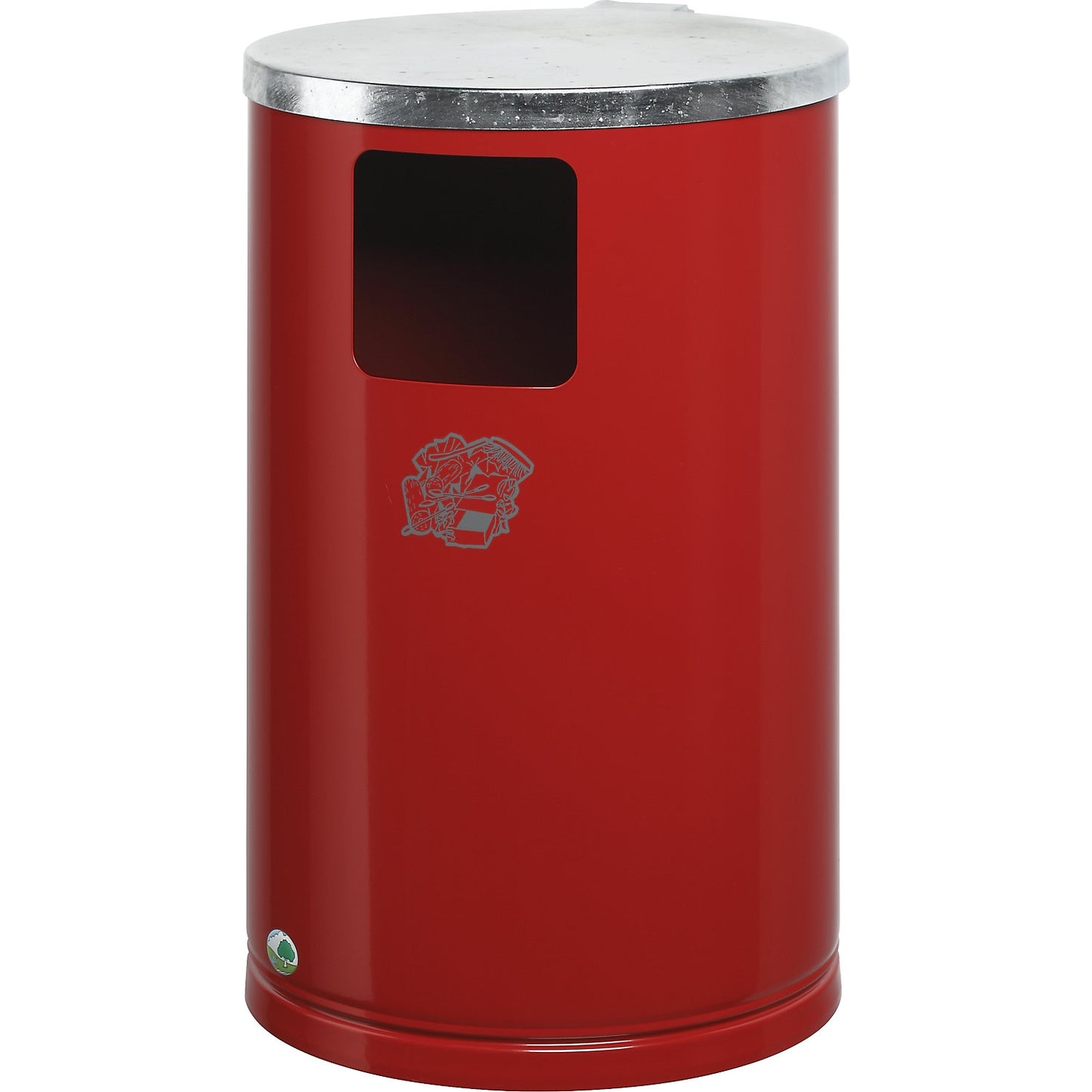 Outdoor waste collector made of sheet steel, capacity 30 l, HxØ 620 x 300 mm, flame red.