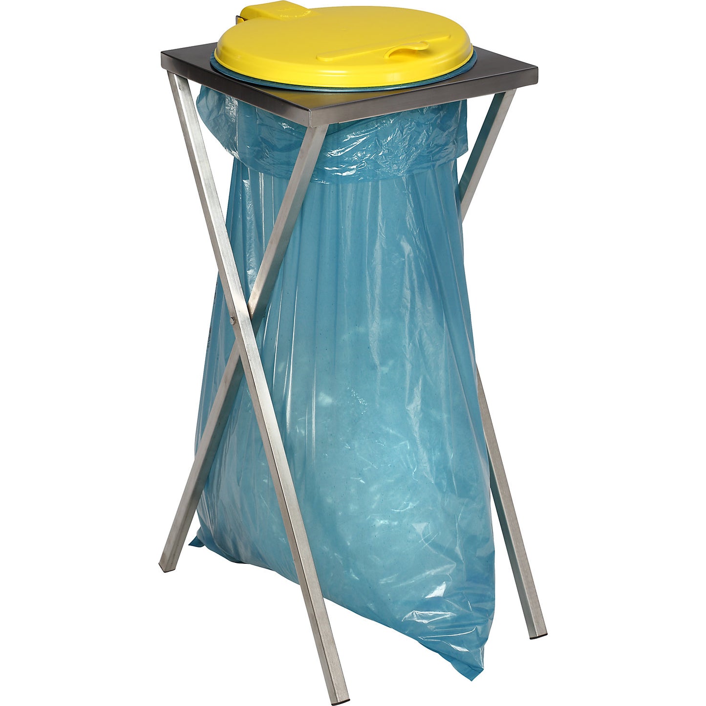 Hygienic waste sack stand made of stainless steel, for capacity 120 l, manual lid opening, yellow.