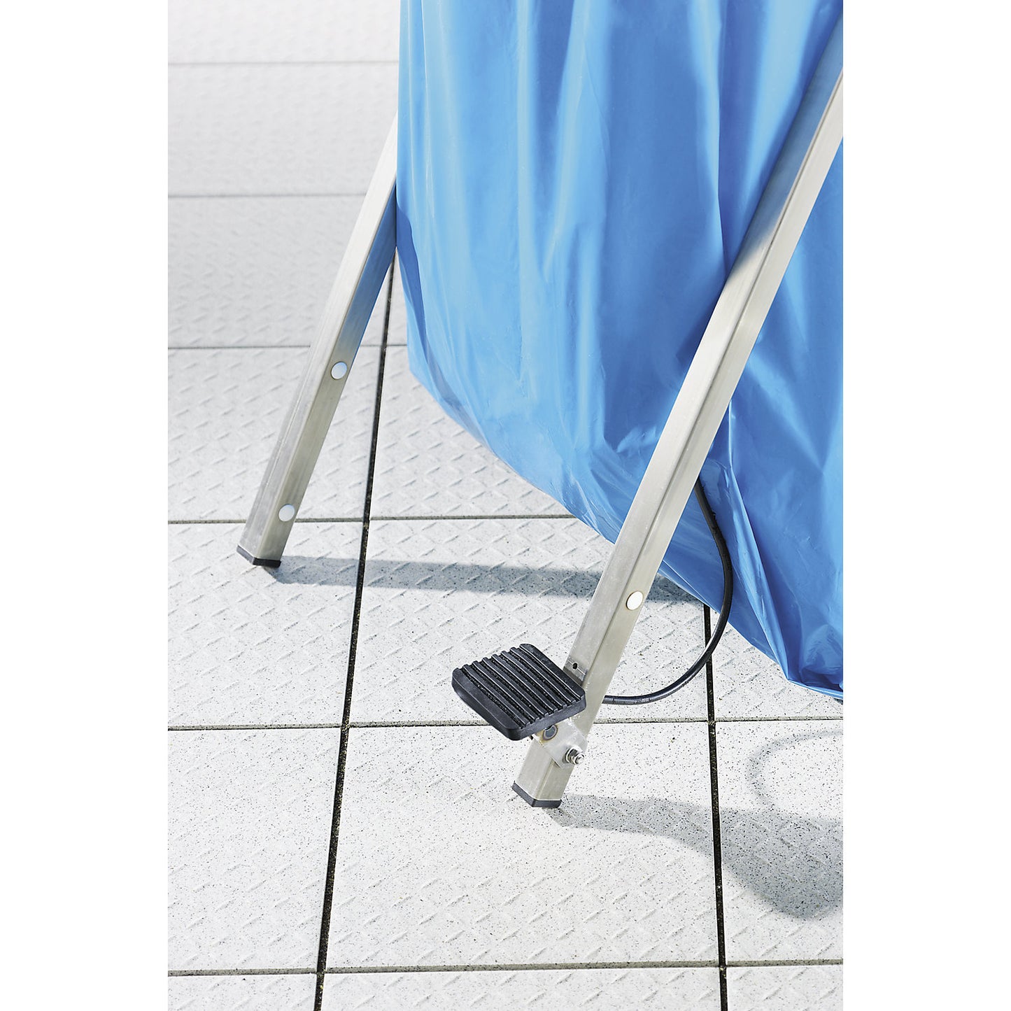 Hygienic waste sack stand made of stainless steel, for capacity 120 l, with pedal, silver grey.