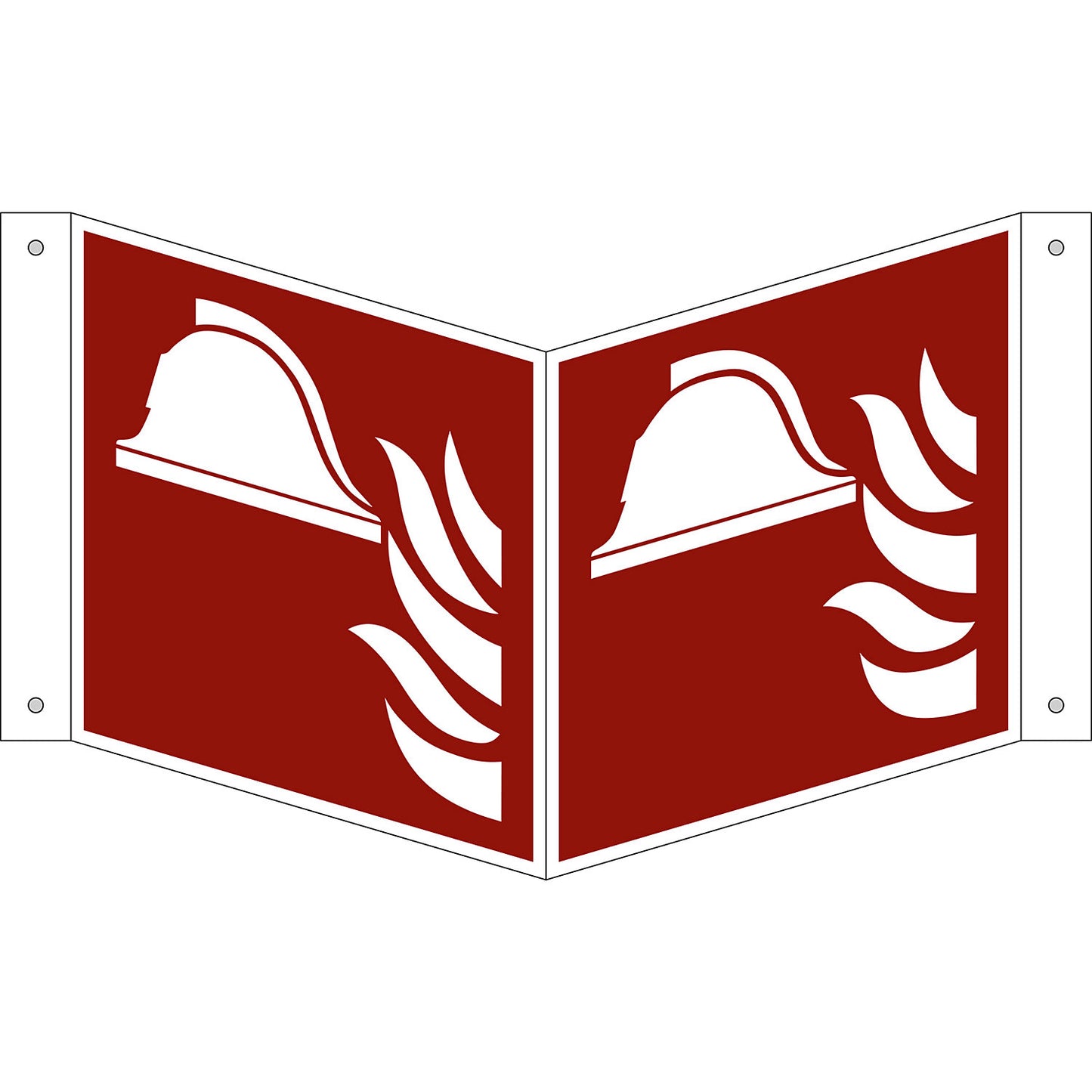 Fire protection sign, collection of fire fighting equipment, pack of 10, plastic, V shaped sign, 150 x 150 mm.